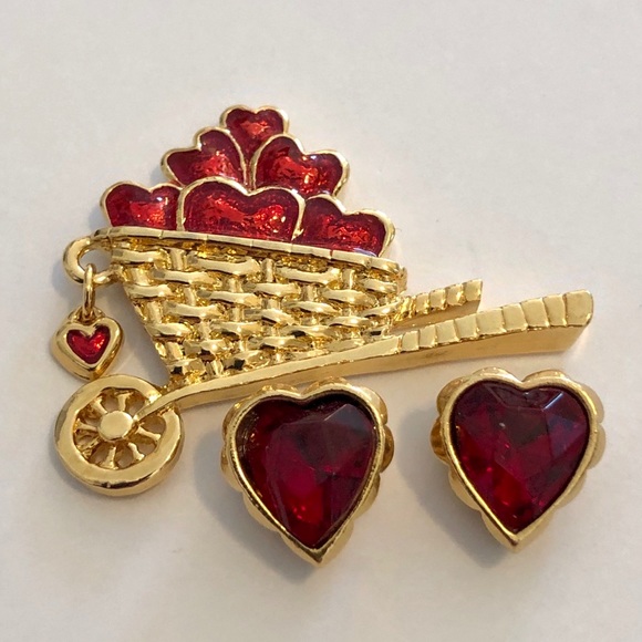 Valentine’s set - pin & earrings hearts - Picture 3 of 7